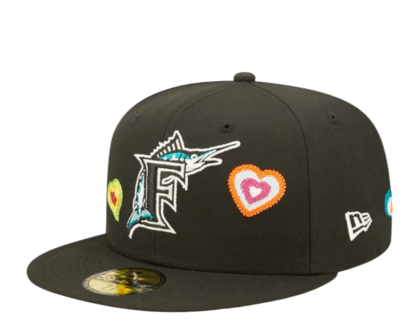 New Era 59Fifty Florida Marlins Chain Stitch Heart - "Black"