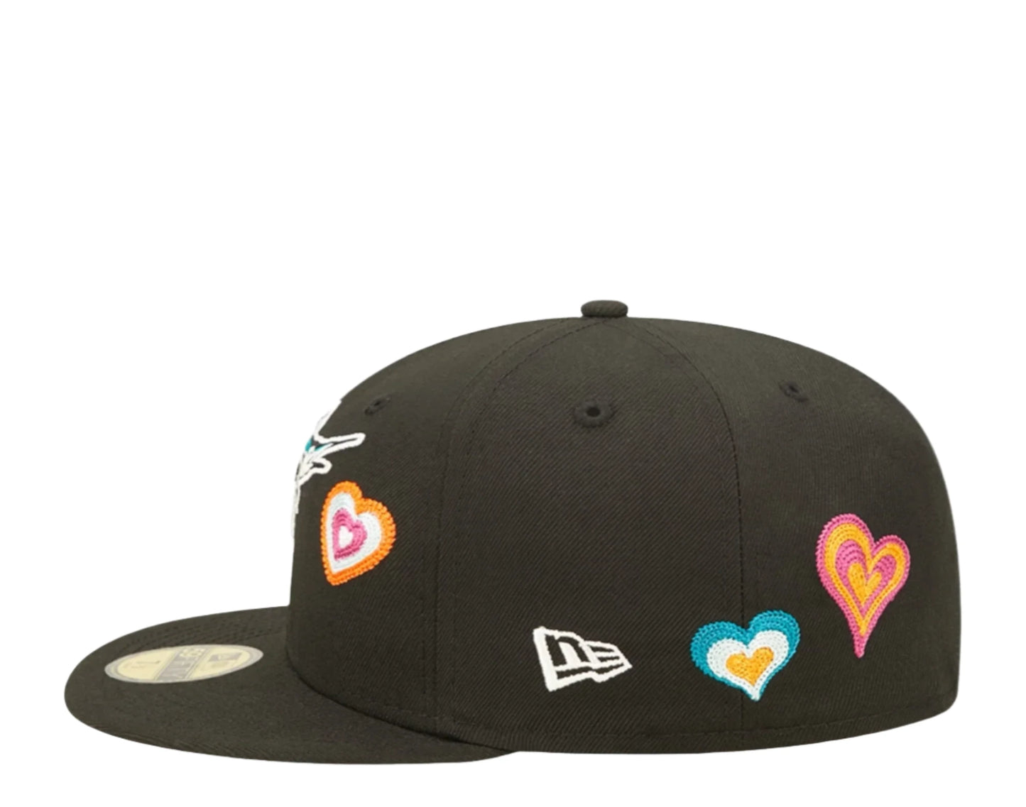 New Era 59Fifty Florida Marlins Chain Stitch Heart - "Black"