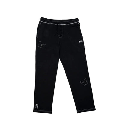 Felt Contrast Stitched Sweatpants - Black